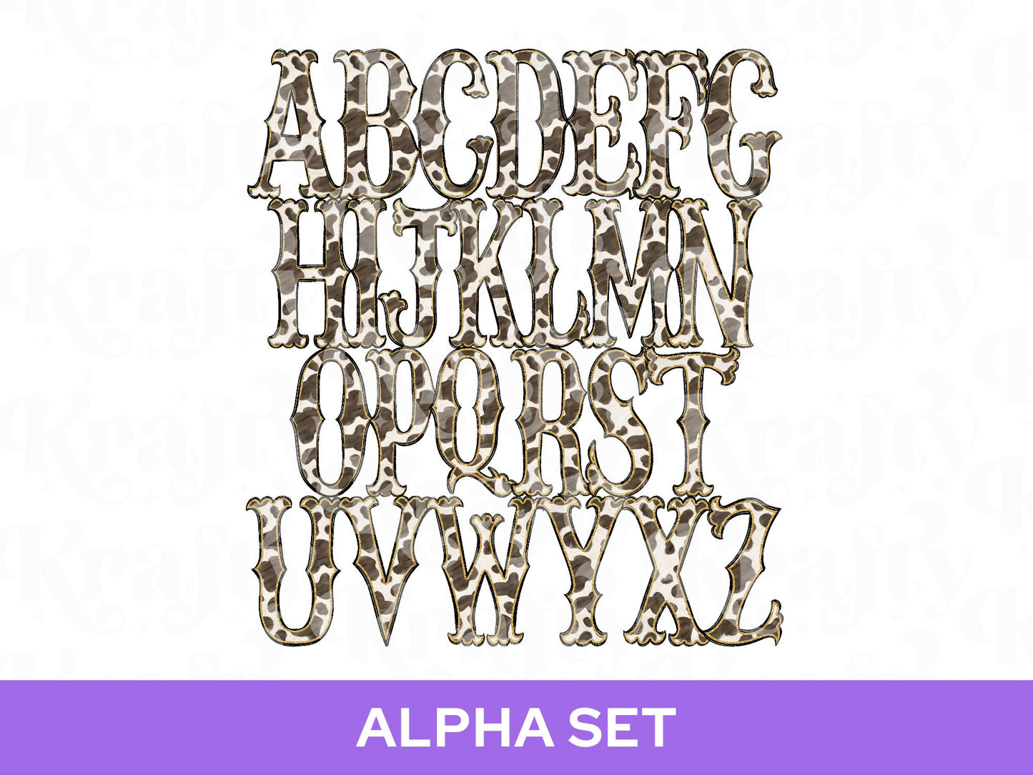 Western Cowhide Alpha Set PNG, Cow Print Alphabet Letters, Glitter Outline, Rodeo Letter Clipart, Cowgirl Alpha Doodle