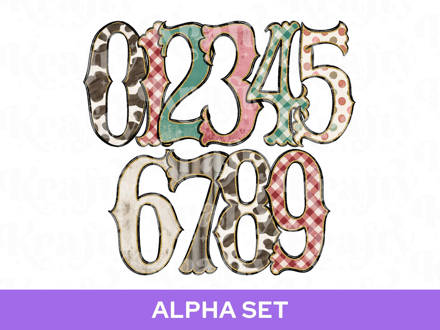 Western Cowhide Alpha Set PNG Bundle, Cow Print Alphabet Letters, Glitter Outline, Rodeo Letter Clipart, Cowgirl Alpha Doodle