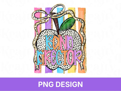 Preppy Striped Band Director, Back to School, Apple Coquette Teacher Shirt Design, First Day of School, Hand Drawn