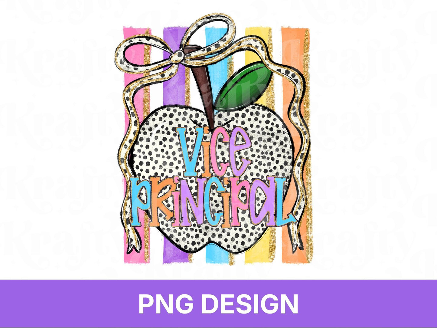 Preppy Striped Vice Principal PNG, Back to School, Apple Coquette Teacher Shirt Design, First Day of School, Hand Drawn, Administrator
