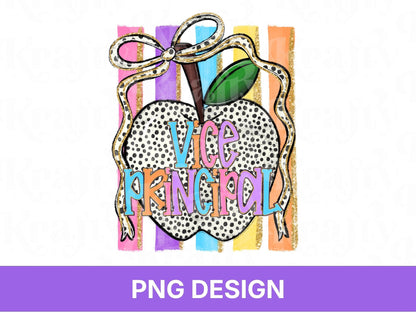 Preppy Striped Vice Principal PNG, Back to School, Apple Coquette Teacher Shirt Design, First Day of School, Hand Drawn, Administrator