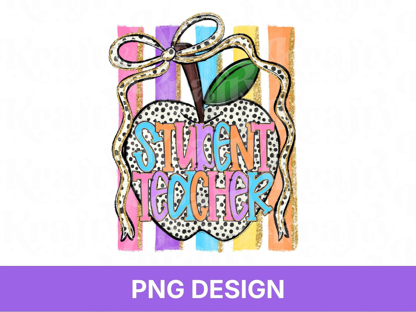 Preppy Striped Student Teacher PNG, Back to School, Apple Coquette Teacher Shirt Design, First Day of School, Hand Drawn, Future Educator