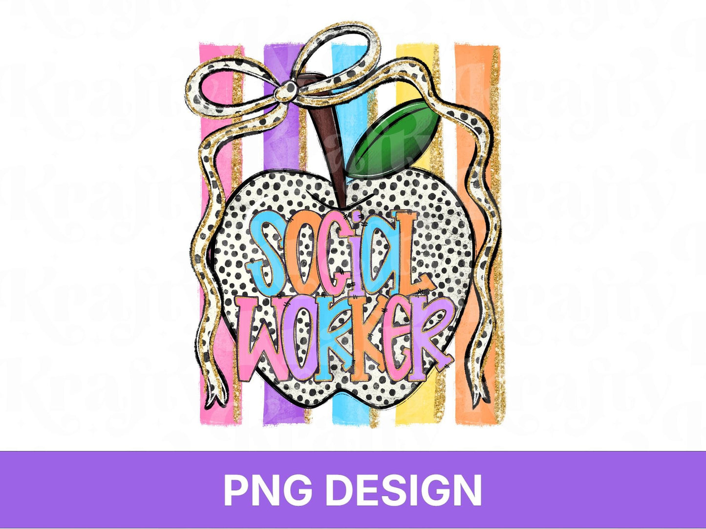 Preppy Striped Social Worker PNG, Back to School, Apple Coquette, Shirt Design, First Day of School, Hand Drawn, Mental Health