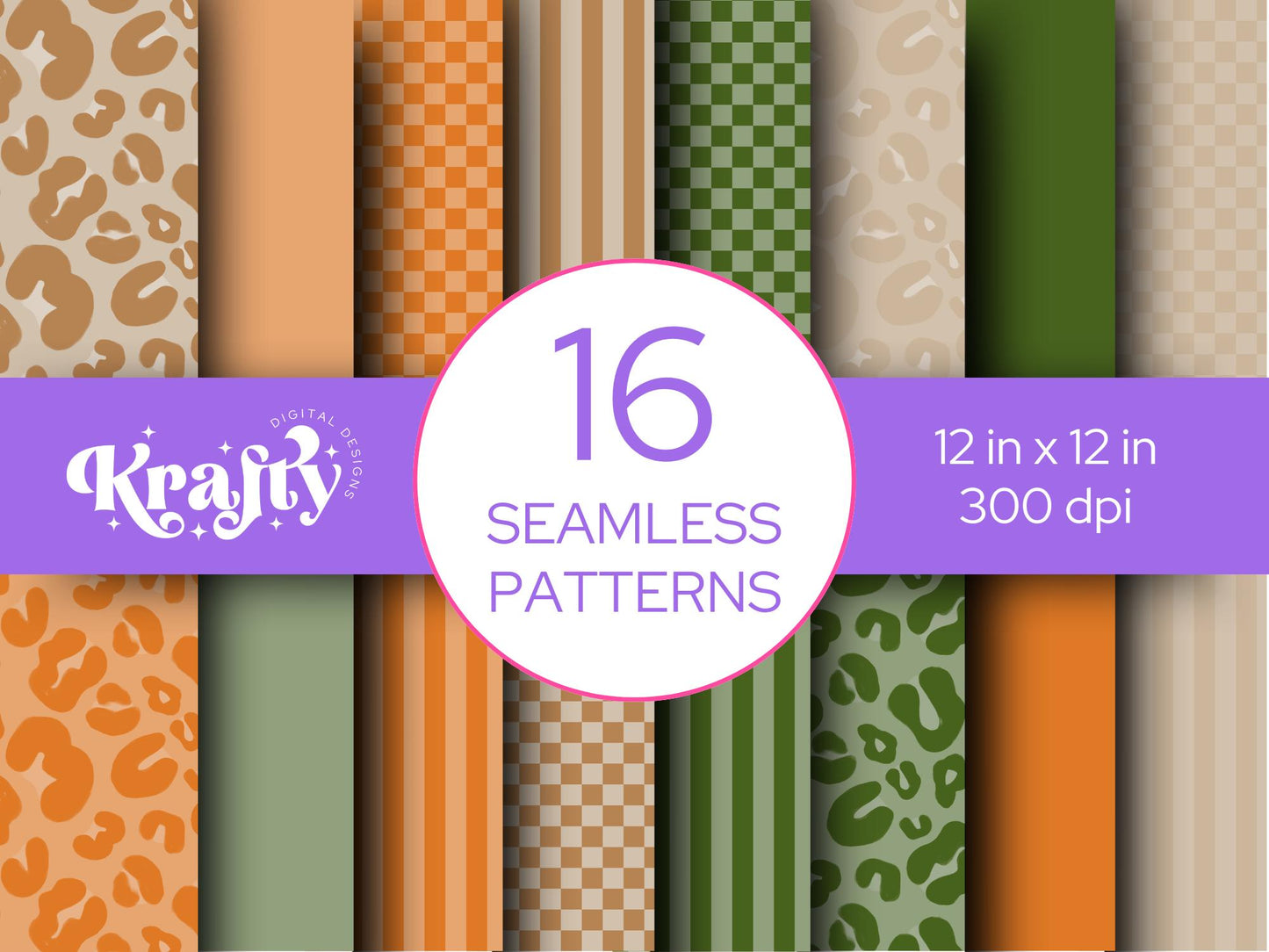 Fall Seamless Pattern Bundle, Digital Repeatable Pattern, Checkered Stripes, Scrapbook Paper,