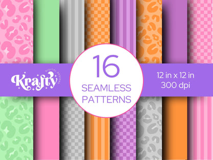 Preppy Fall Seamless Pattern Bundle, Digital Repeatable Pattern, Checkered Stripes, Scrapbook Paper, Halloween