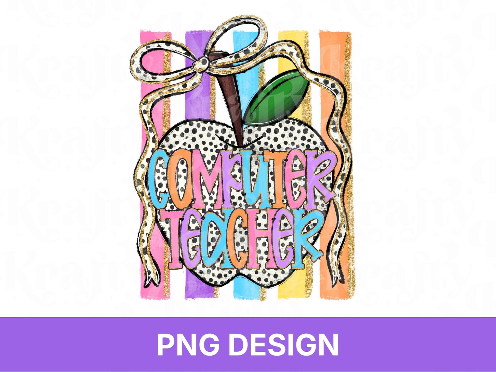 Preppy Striped Computer Teacher PNG, Back to School, Apple Coquette, Shirt Design, First Day of School, Hand Drawn, Coding Class