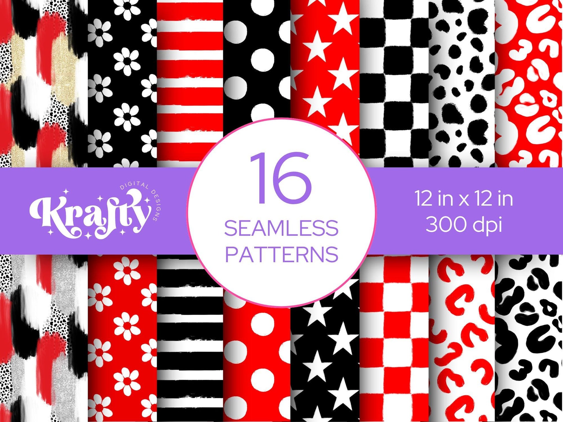 School Colors Seamless Pattern, Digital Repeatable Pattern, Hand Drawn, Scrapbook Paper, Red