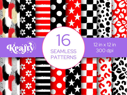 School Colors Seamless Pattern, Digital Repeatable Pattern, Hand Drawn, Scrapbook Paper, Red