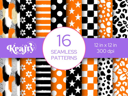 School Colors Seamless Pattern, Digital Repeatable Pattern, Hand Drawn, Scrapbook Paper, Orange