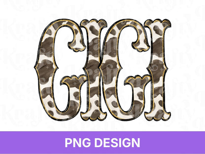 Western Gigi PNG, Cowgirl Grandma Design, Cute Rodeo Sublimation Graphic, Shirt Design, Cow Print, Hand Drawn