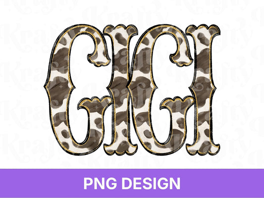 Western Gigi PNG, Cowgirl Grandma Design, Cute Rodeo Sublimation Graphic, Shirt Design, Cow Print, Hand Drawn