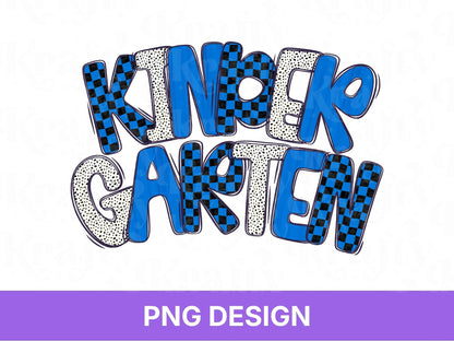 Boy Kindergarten PNG, Checkered Blue School Spirit Design, First Day of School Sublimation, Teacher Student Graphic
