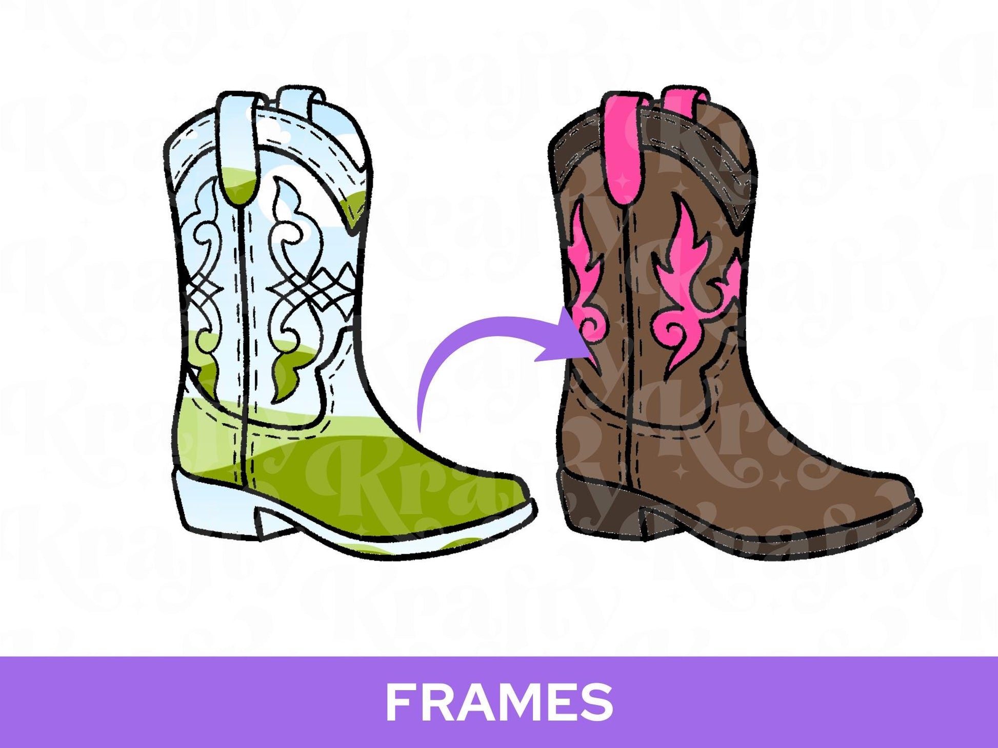 Western Frame Bundle: Hand Drawn PNG Designs, Cowboy, Cowgirl, Rodeo, Boots Hat Horseshoe PNG Clipart