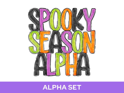 Spooky Season Alpha Set PNG, Halloween Alphabet Letter Clipart, Alpha Doodle,