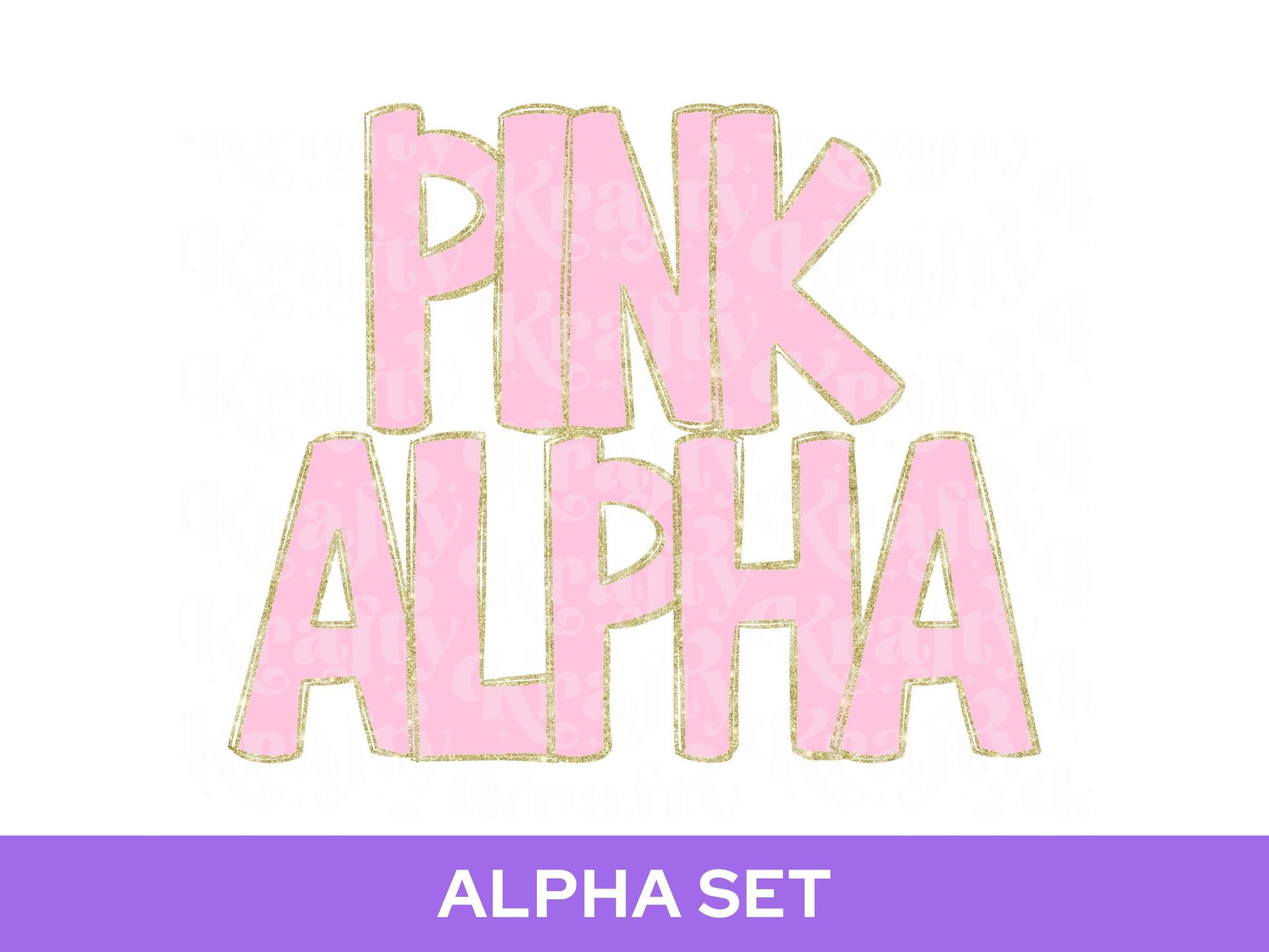 Pink and Gold Glitter Doodle Letters PNG - Alphabet Set (Digital File)