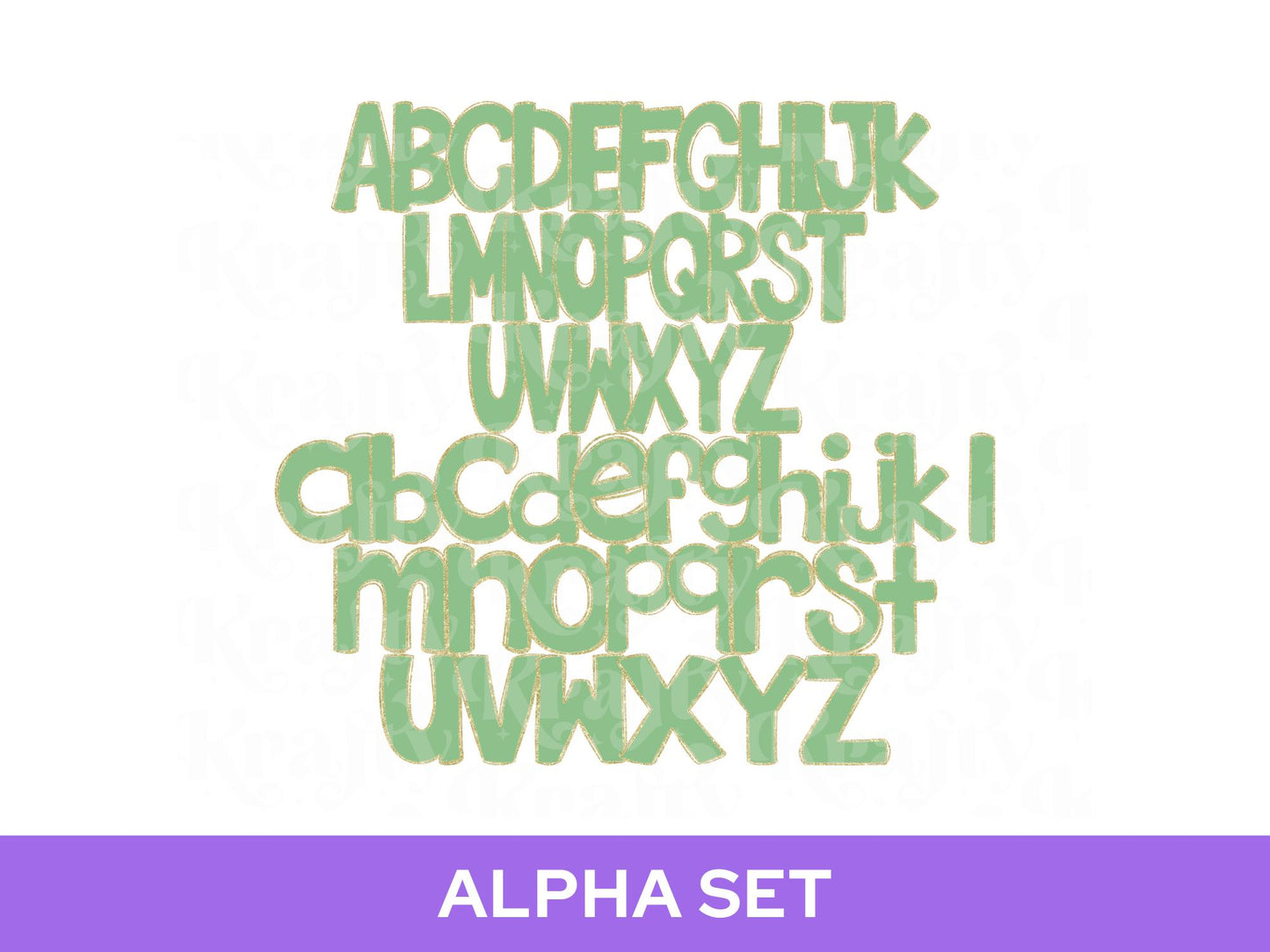 Green and Gold Doodle Letters PNG: Glitter Alphabet Set (Digital File)