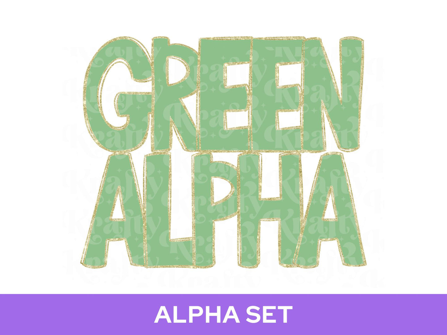 Green and Gold Doodle Letters PNG: Glitter Alphabet Set (Digital File)