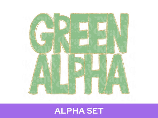 Green and Gold Doodle Letters PNG: Glitter Alphabet Set (Digital File)
