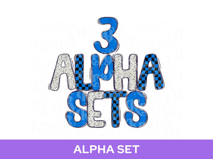 School Spirit Alpha Set Bundle, Alphabet Letter Clipart: Sprit Wear, Blue Checkered Mascot