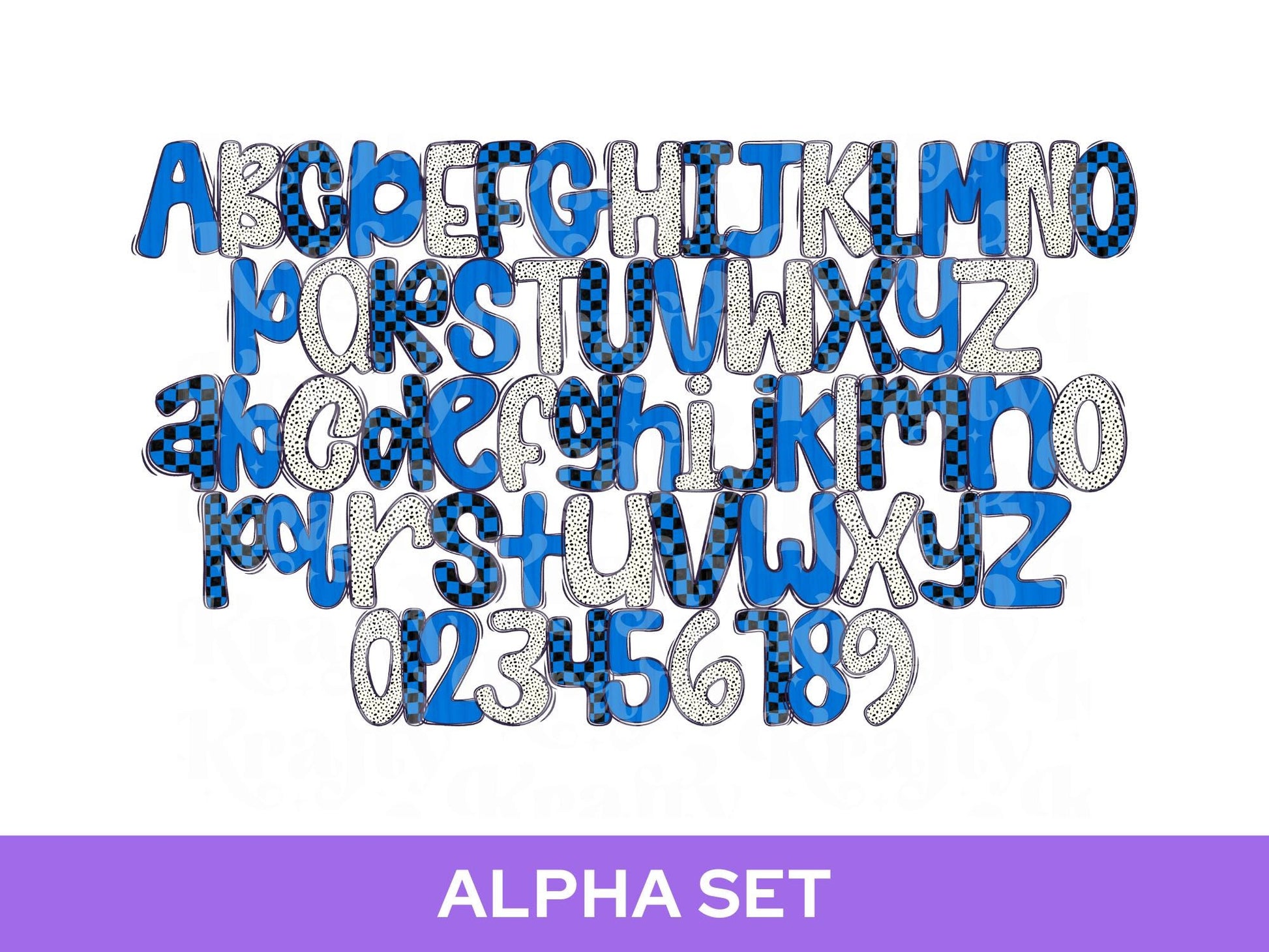 School Spirit Alpha Set Bundle, Alphabet Letter Clipart: Sprit Wear, Blue Checkered Mascot