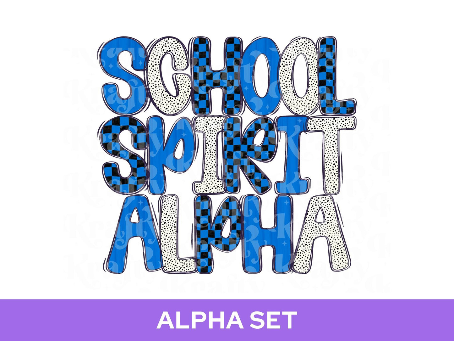 School Spirit Alpha Set Bundle, Alphabet Letter Clipart: Sprit Wear, Blue Checkered Mascot