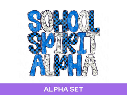 School Spirit Alpha Set Bundle, Alphabet Letter Clipart: Sprit Wear, Blue Checkered Mascot