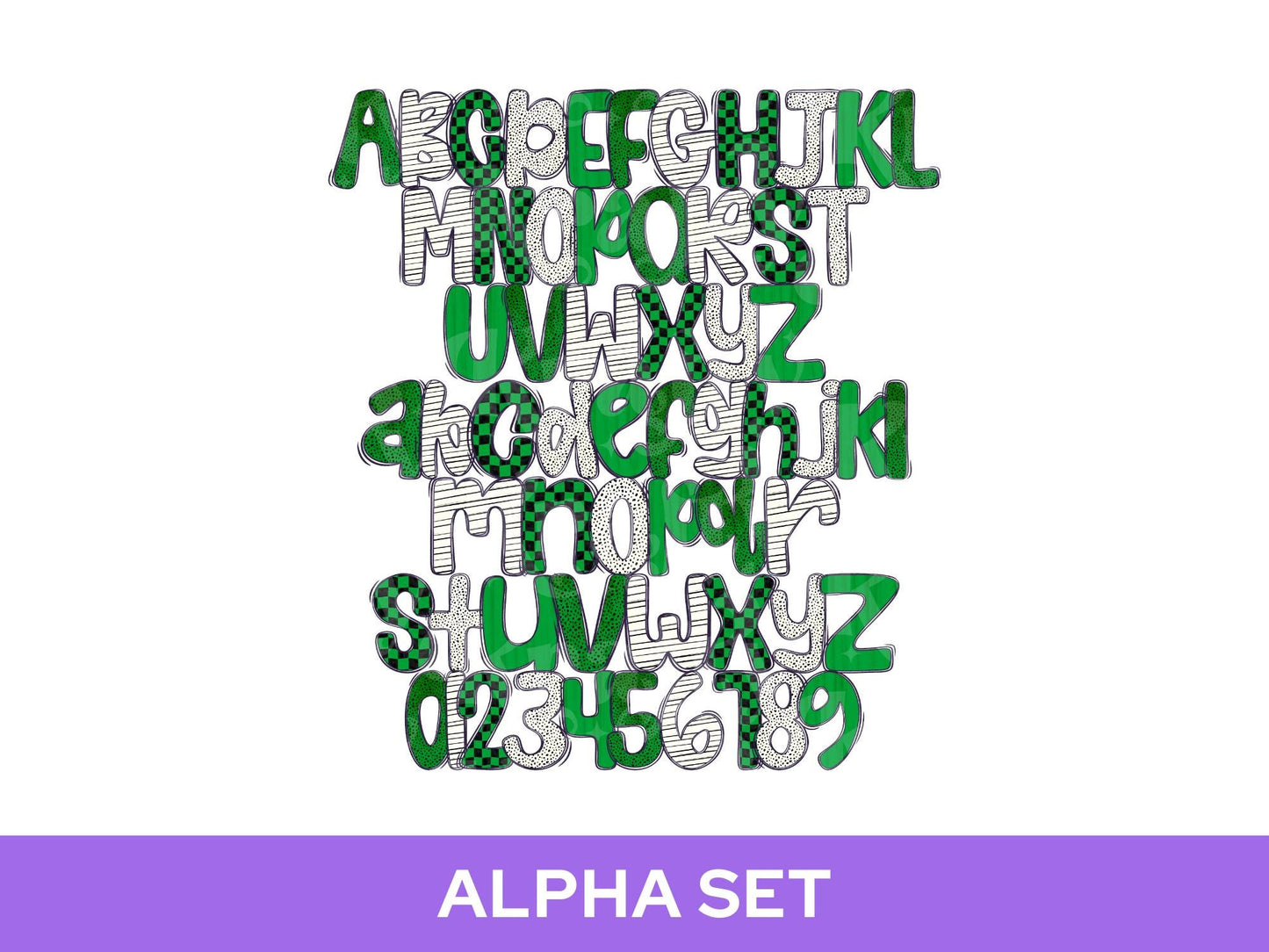 School Spirit Alpha Set Bundle, Alphabet Letter Clipart: Sprit Wear, Green Checkered Mascot