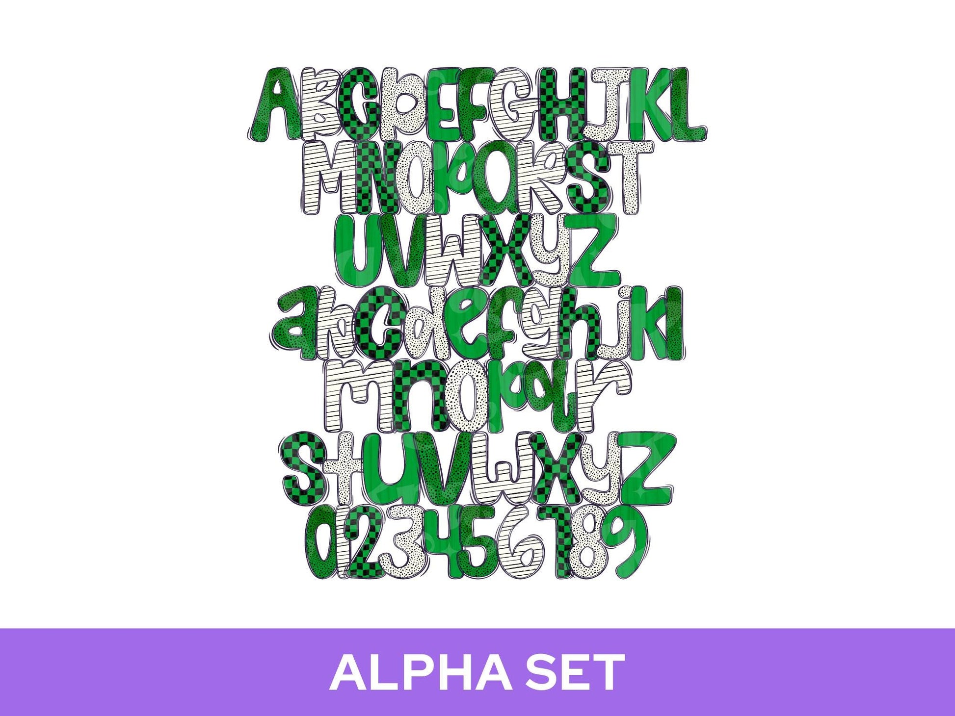 School Spirit Alpha Set Bundle, Alphabet Letter Clipart: Sprit Wear, Green Checkered Mascot