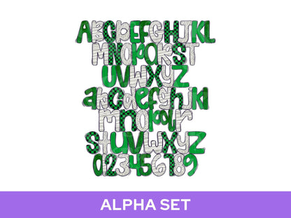 School Spirit Alpha Set Bundle, Alphabet Letter Clipart: Sprit Wear, Green Checkered Mascot