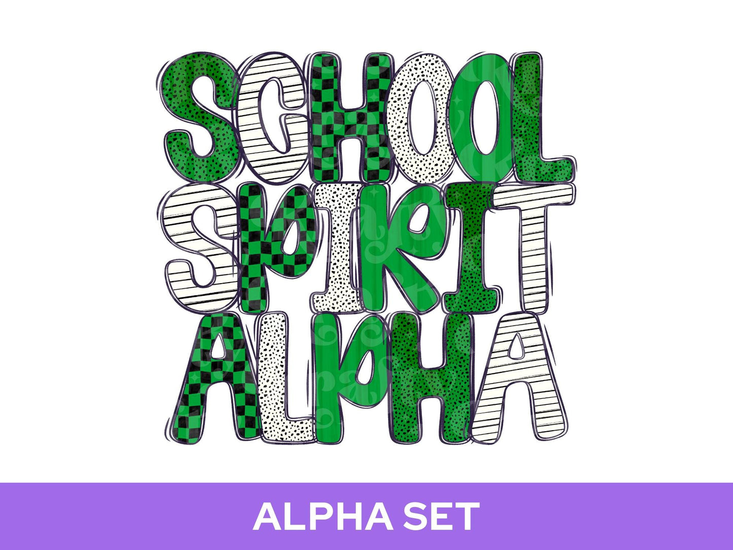 School Spirit Alpha Set Bundle, Alphabet Letter Clipart: Sprit Wear, Green Checkered Mascot