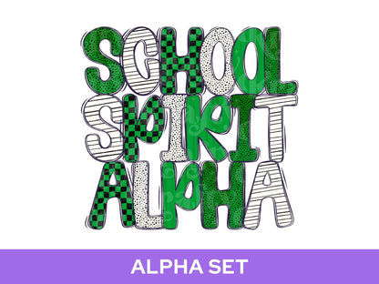 School Spirit Alpha Set Bundle, Alphabet Letter Clipart: Sprit Wear, Green Checkered Mascot