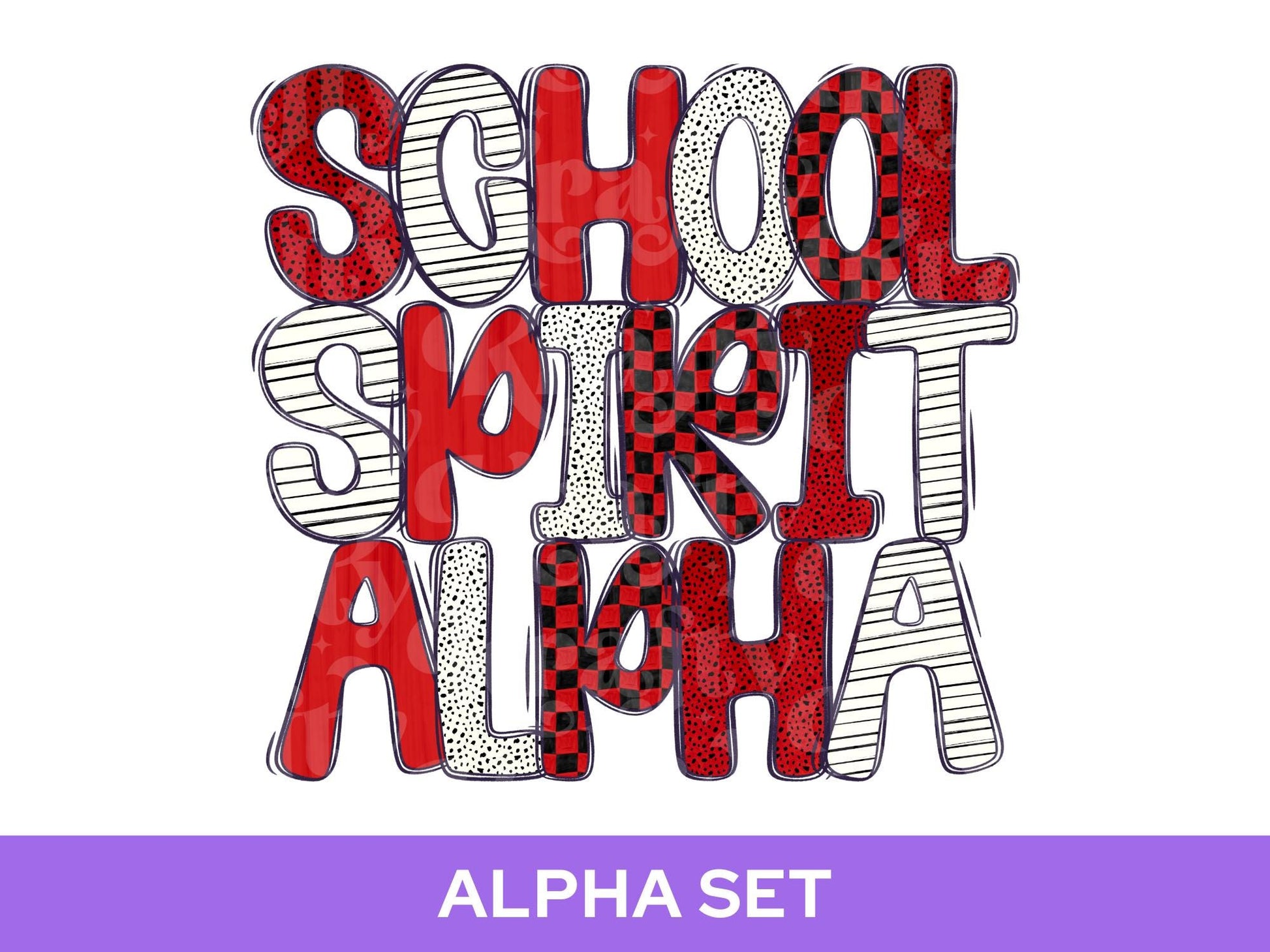School Spirit Alpha Set Bundle, Alphabet Letter Clipart: Sprit Wear, Red Checkered Mascot