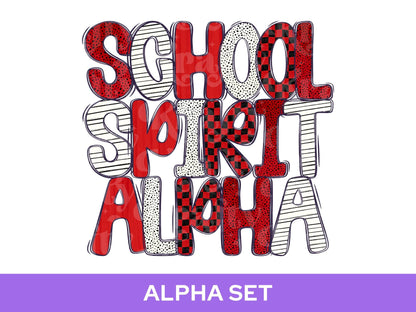 School Spirit Alpha Set Bundle, Alphabet Letter Clipart: Sprit Wear, Red Checkered Mascot