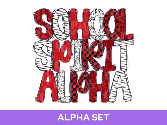 School Spirit Alpha Set Bundle, Alphabet Letter Clipart: Sprit Wear, Red Checkered Mascot