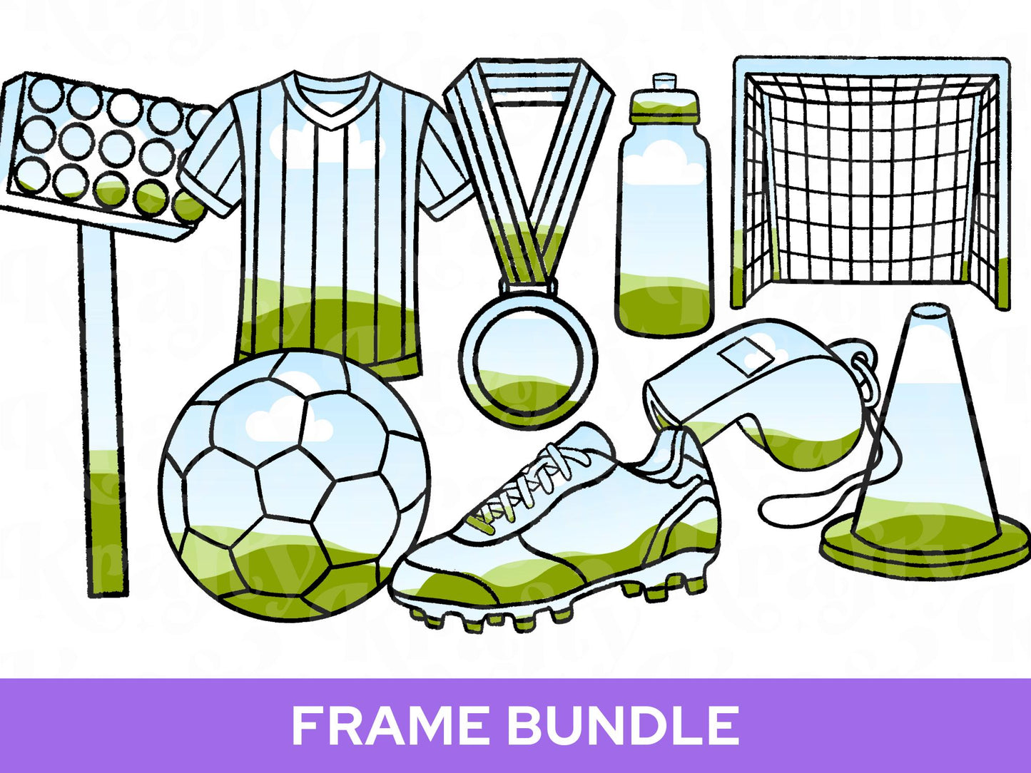 Soccer Frame Bundle: Football Canva Drag and Drop, Hand Drawn Clipart PNG Design (Commercial Use)