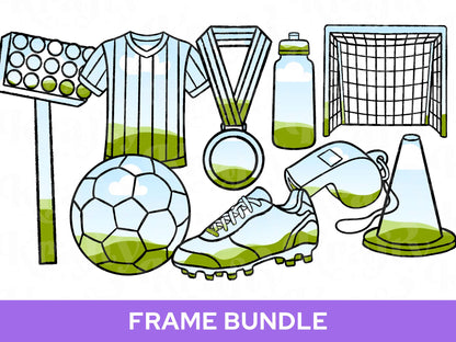 Soccer Frame Bundle: Football Canva Drag and Drop, Hand Drawn Clipart PNG Design (Commercial Use)