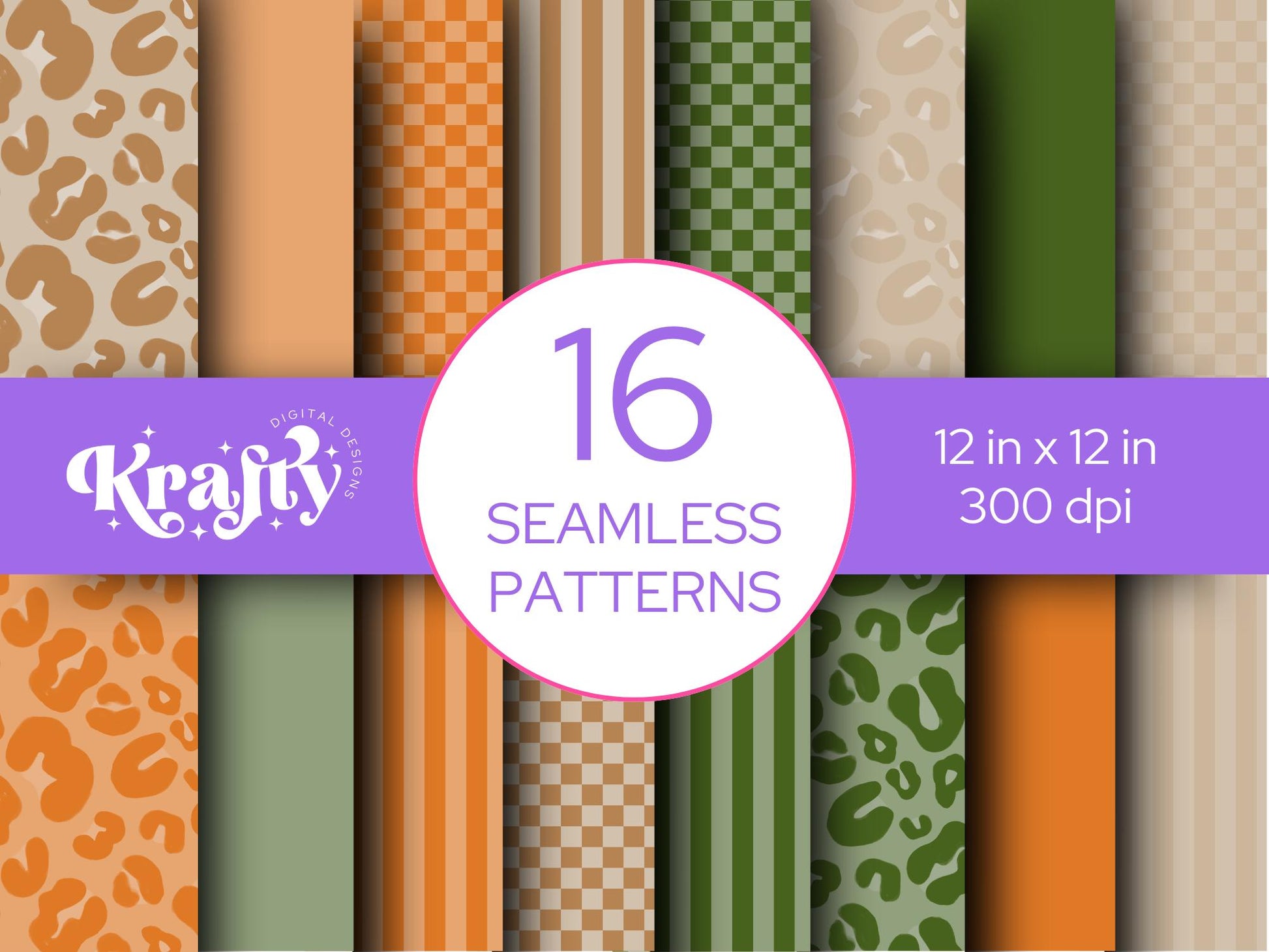 Fall Seamless Pattern Bundle, Digital Repeatable Pattern, Checkered Stripes, Scrapbook Paper,