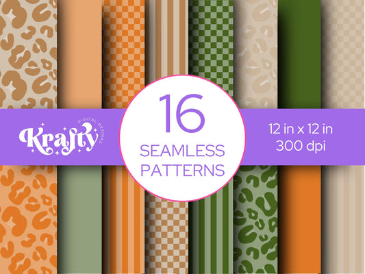 Fall Seamless Pattern Bundle, Digital Repeatable Pattern, Checkered Stripes, Scrapbook Paper,