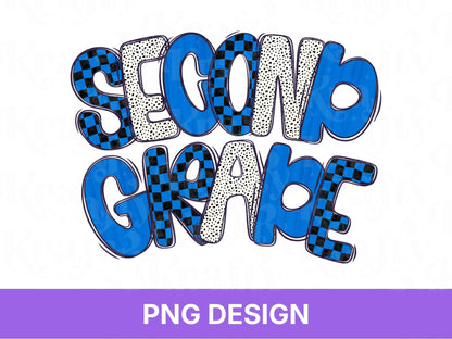 Boy Second Grade PNG, Checkered Blue School Spirit Design, First Day of School Sublimation, First Day of 2nd Grade, Teacher Student Graphic