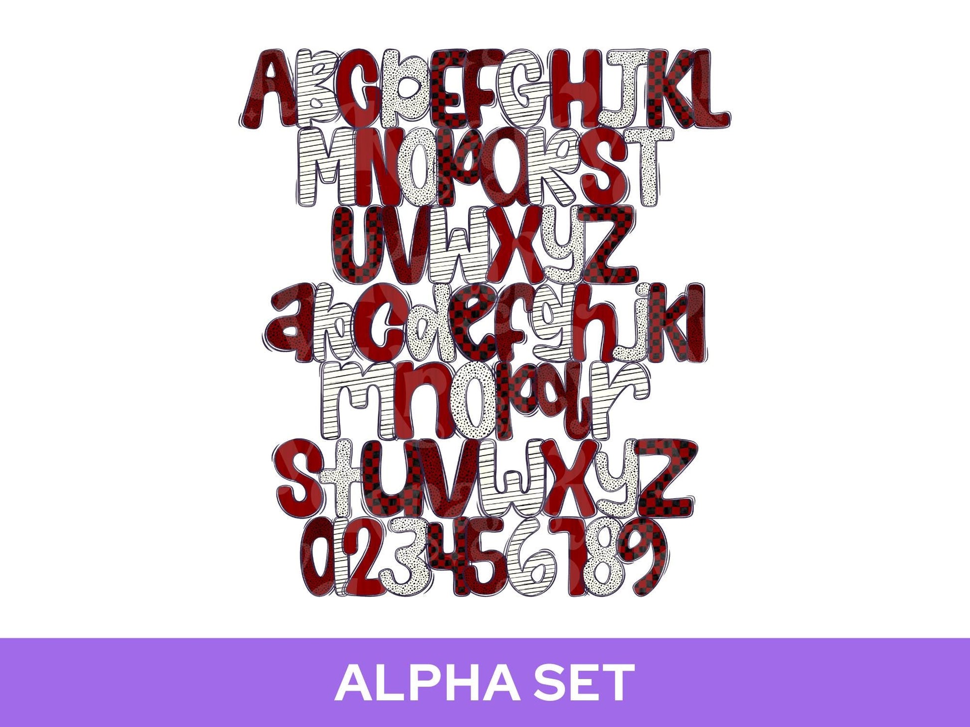 School Spirit Alpha Set Bundle, Alphabet Letter Clipart: Sprit Wear, Checkered Mascot, Maroon