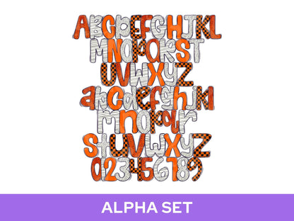 School Spirit Alpha Set Bundle, Alphabet Letter Clipart: Sprit Wear, Checkered Mascot, Orange