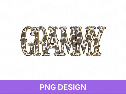 Western Grammy PNG, Cowgirl Grandma Design, Cute Rodeo Sublimation Graphic, Shirt Design, Cow Print, Hand Drawn