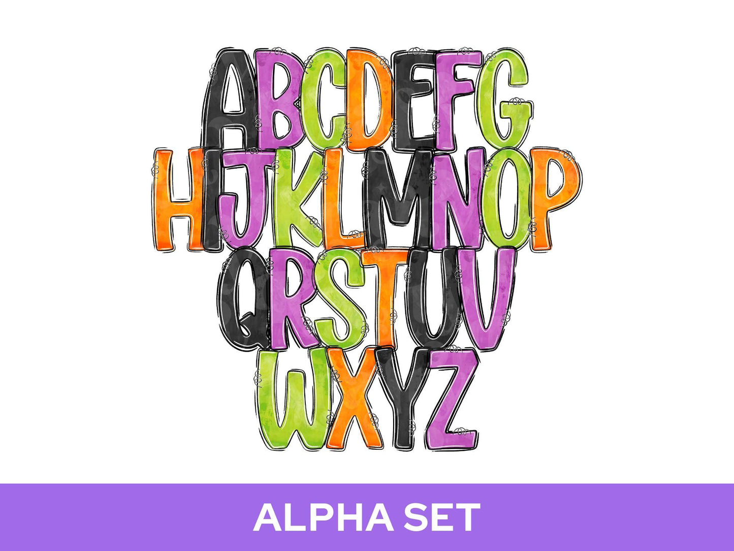 Spooky Season Alpha Set PNG, Halloween Alphabet Letter Clipart, Alpha Doodle,