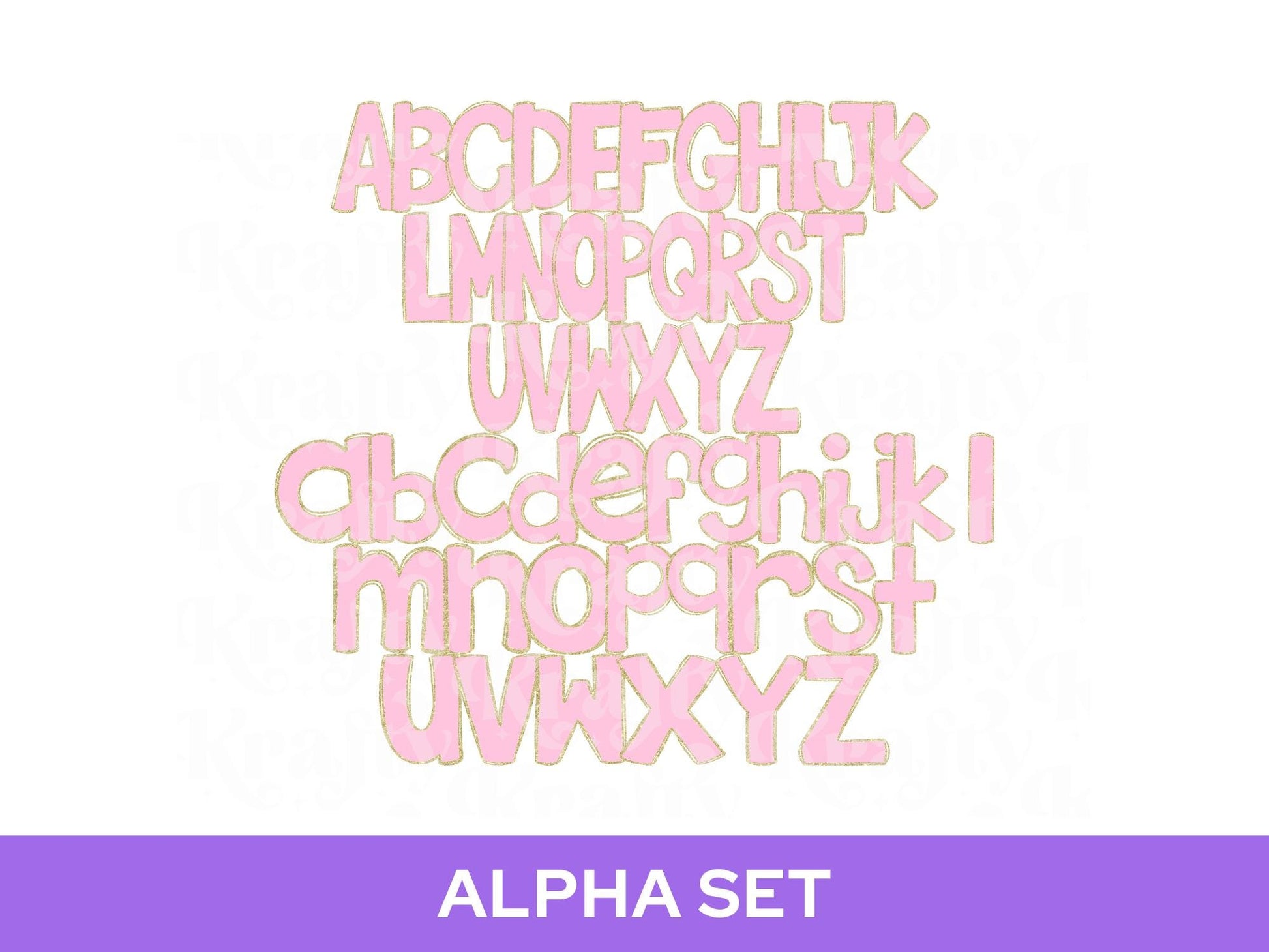 Pink and Gold Glitter Doodle Letters PNG - Alphabet Set (Digital File)