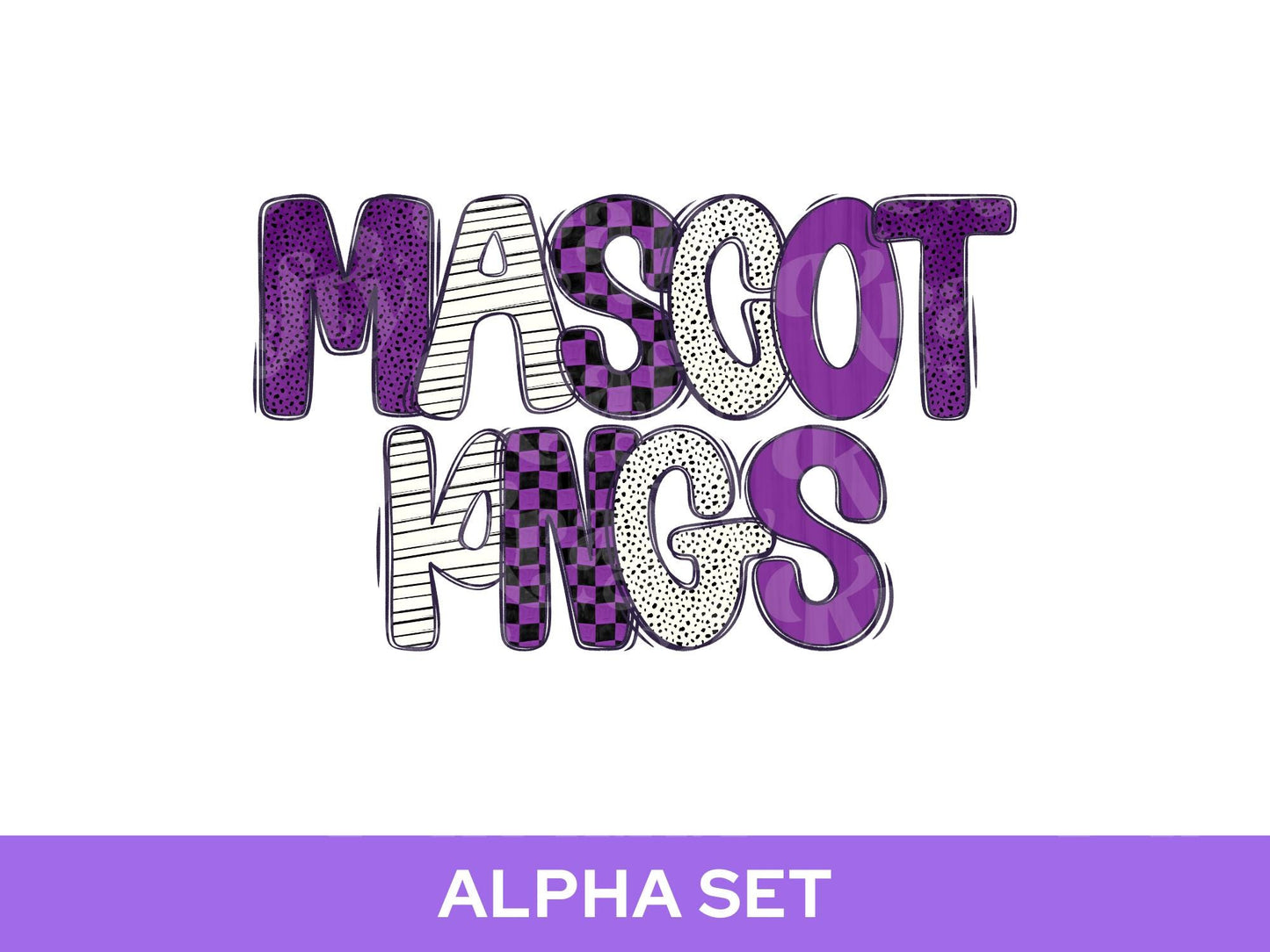 School Spirit Alpha Set Bundle, Alphabet Letter Clipart: Sprit Wear, Purple Checkered Mascot