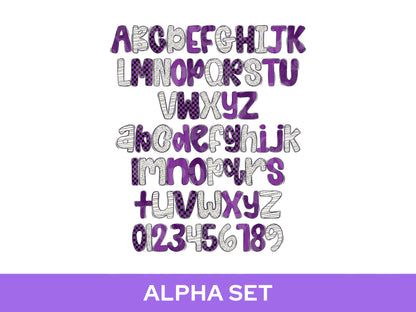 School Spirit Alpha Set Bundle, Alphabet Letter Clipart: Sprit Wear, Purple Checkered Mascot