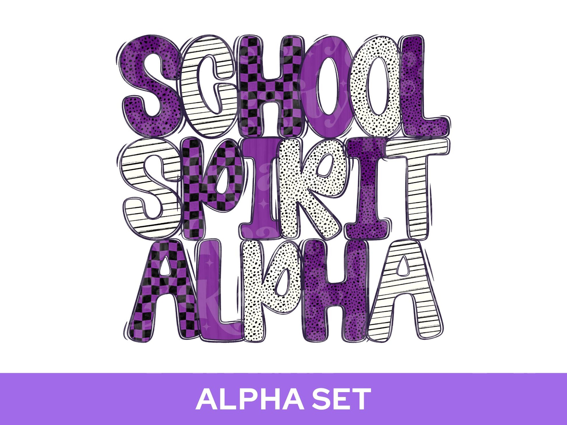School Spirit Alpha Set Bundle, Alphabet Letter Clipart: Sprit Wear, Purple Checkered Mascot
