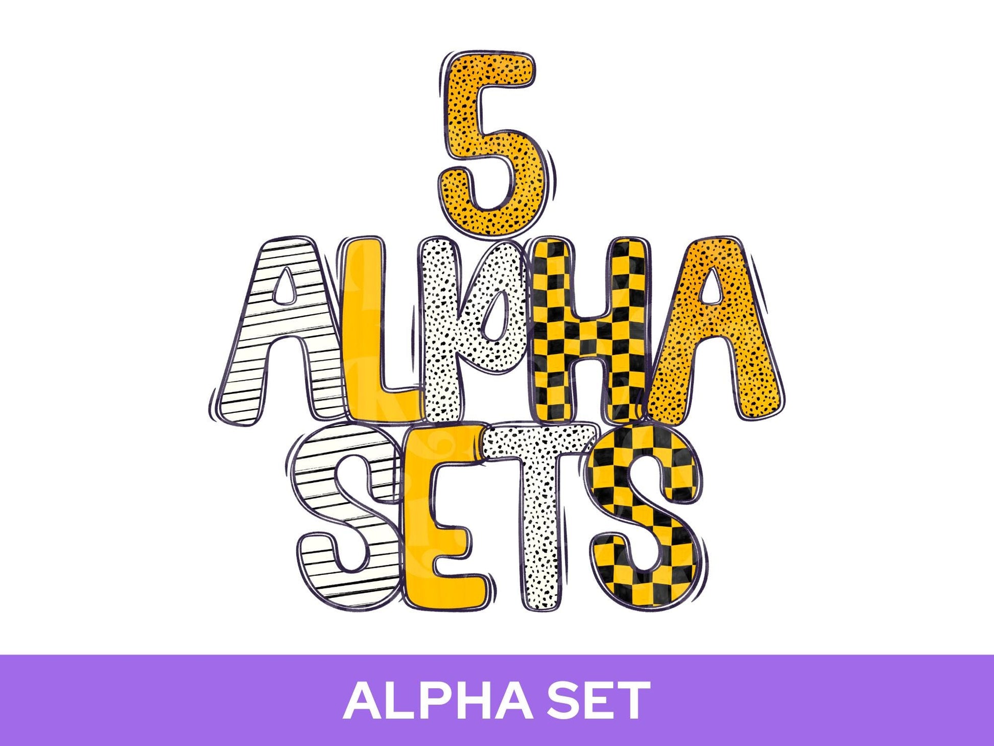School Spirit Alpha Set Bundle, Alphabet Letter Clipart: Sprit Wear, Yellow Checkered Mascot