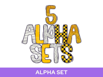 School Spirit Alpha Set Bundle, Alphabet Letter Clipart: Sprit Wear, Yellow Checkered Mascot