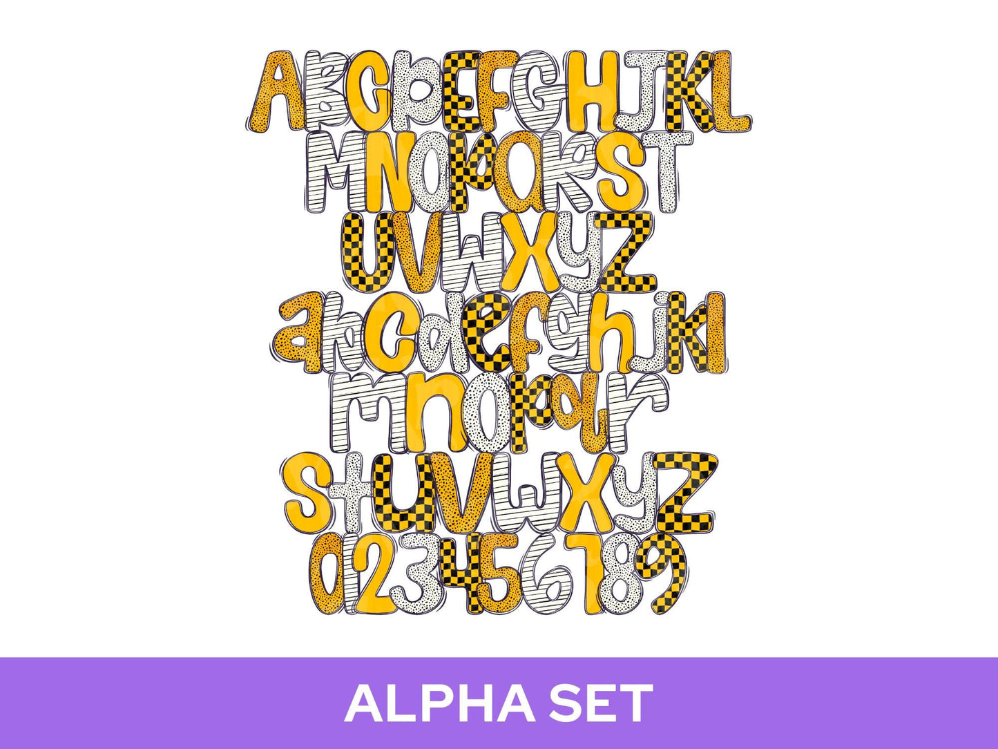 School Spirit Alpha Set Bundle, Alphabet Letter Clipart: Sprit Wear, Yellow Checkered Mascot